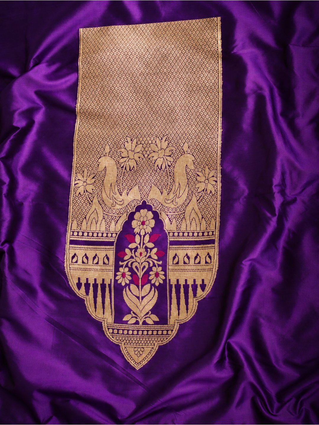 Royal purple with gold detailing Katan Silk Banarasi suit bottom detail