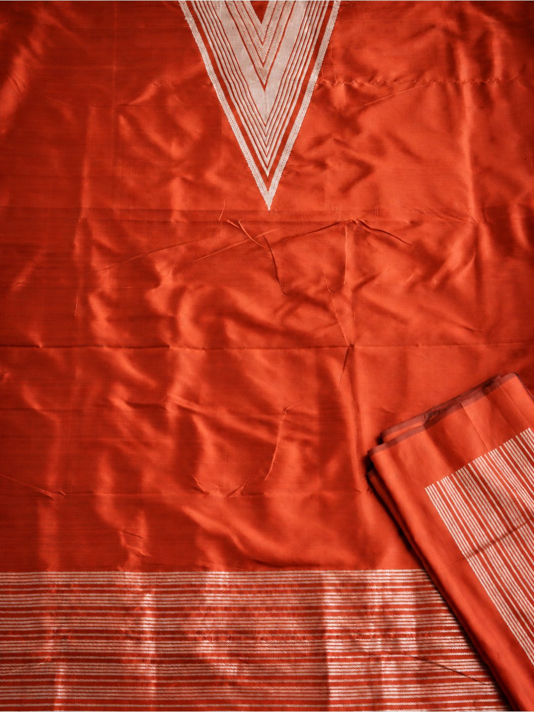 Rust orange with silver-toned detailing Katan Silk Banarasi suit sleeve detail