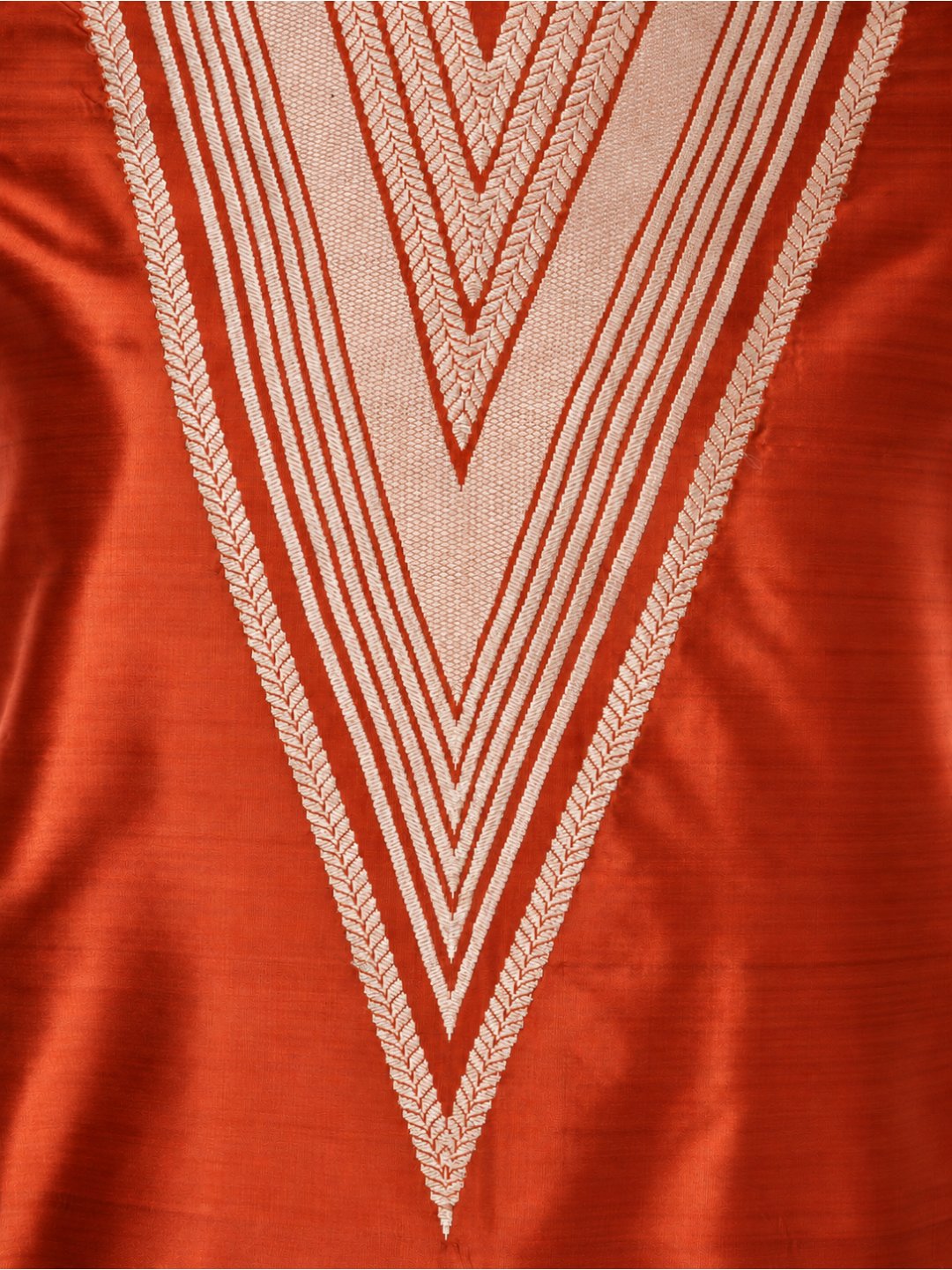 Rust orange with silver-toned detailing Katan Silk Banarasi suit bottom detail