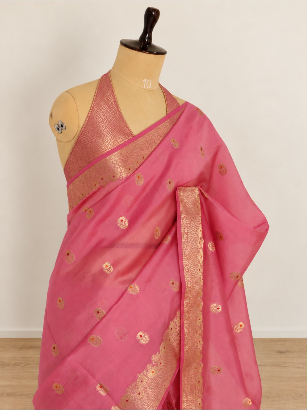 Rose pink with gold detailing Viscose Saree Banarasi saree zari work detail