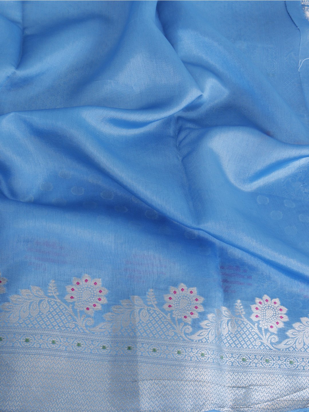 Sky blue with silver-toned detailing Viscose Saree Banarasi saree folded view