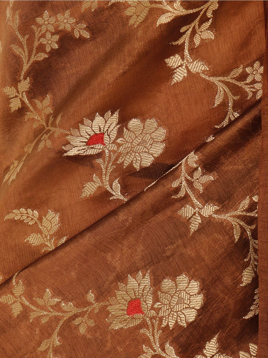 Copper brown with gold-toned detailing Viscose Saree Banarasi saree blouse piece