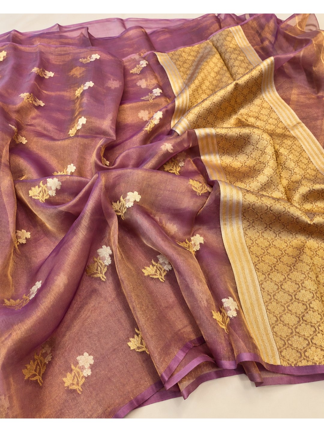 Mauve Tissue Silk Banarasi saree full spread