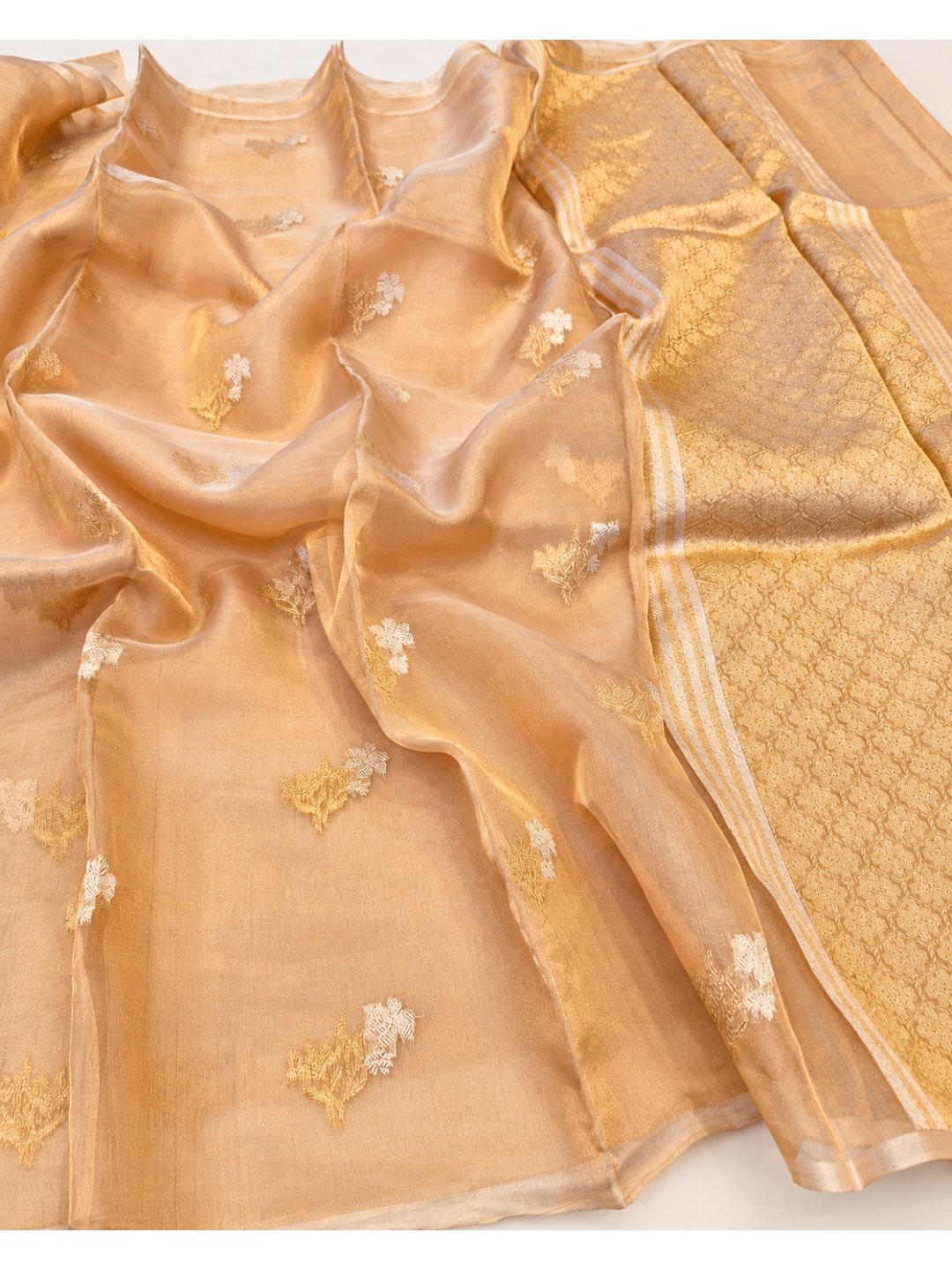 Gold Tissue Silk Banarasi saree full spread