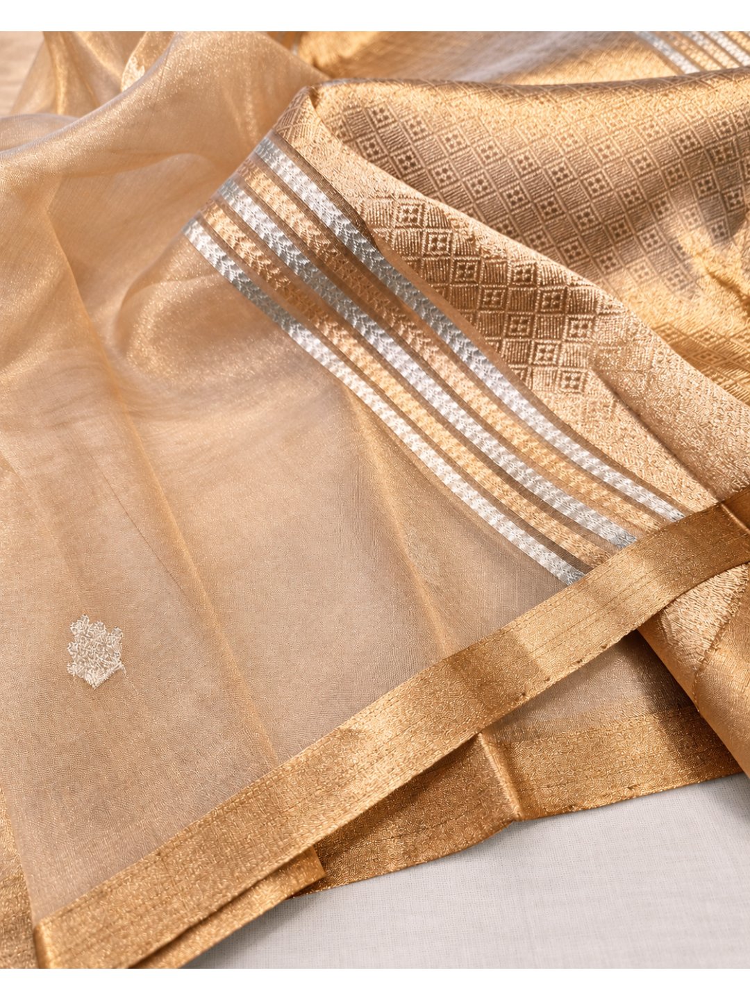 Gold Tissue Silk Banarasi saree border closeup