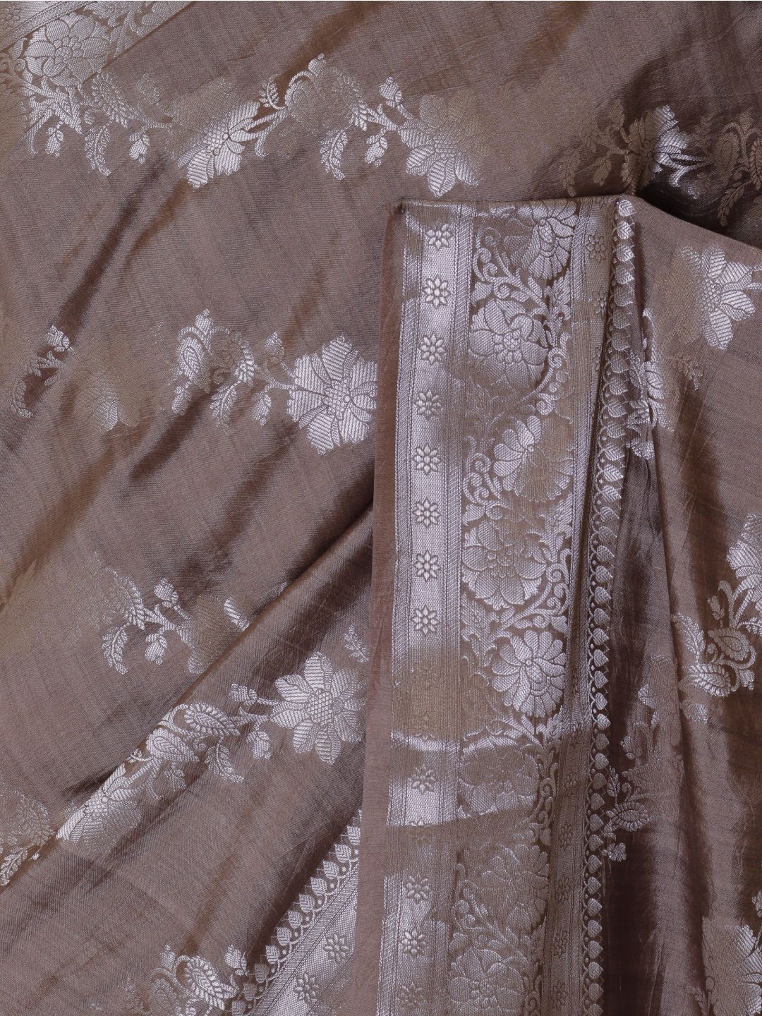 Taupe brown with silver-toned detailing Chiniya Silk Banarasi saree blouse piece