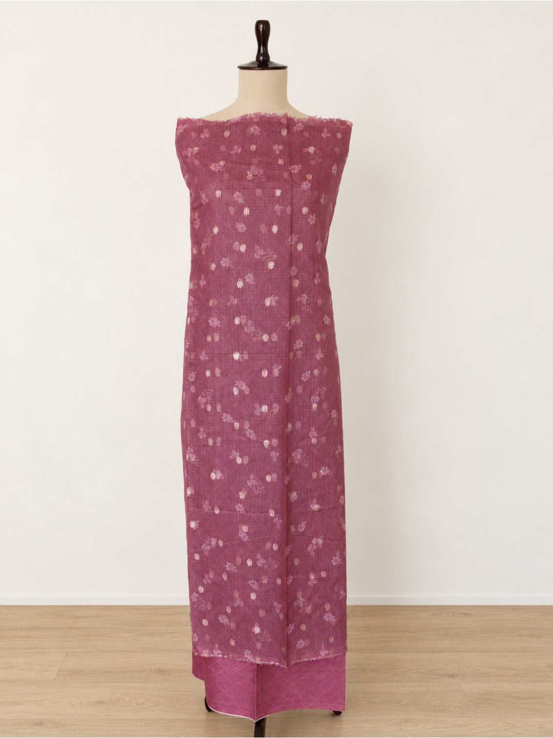 Dusty rose pink with a lighter pink dupatta Cotton Banarasi suit sleeve detail