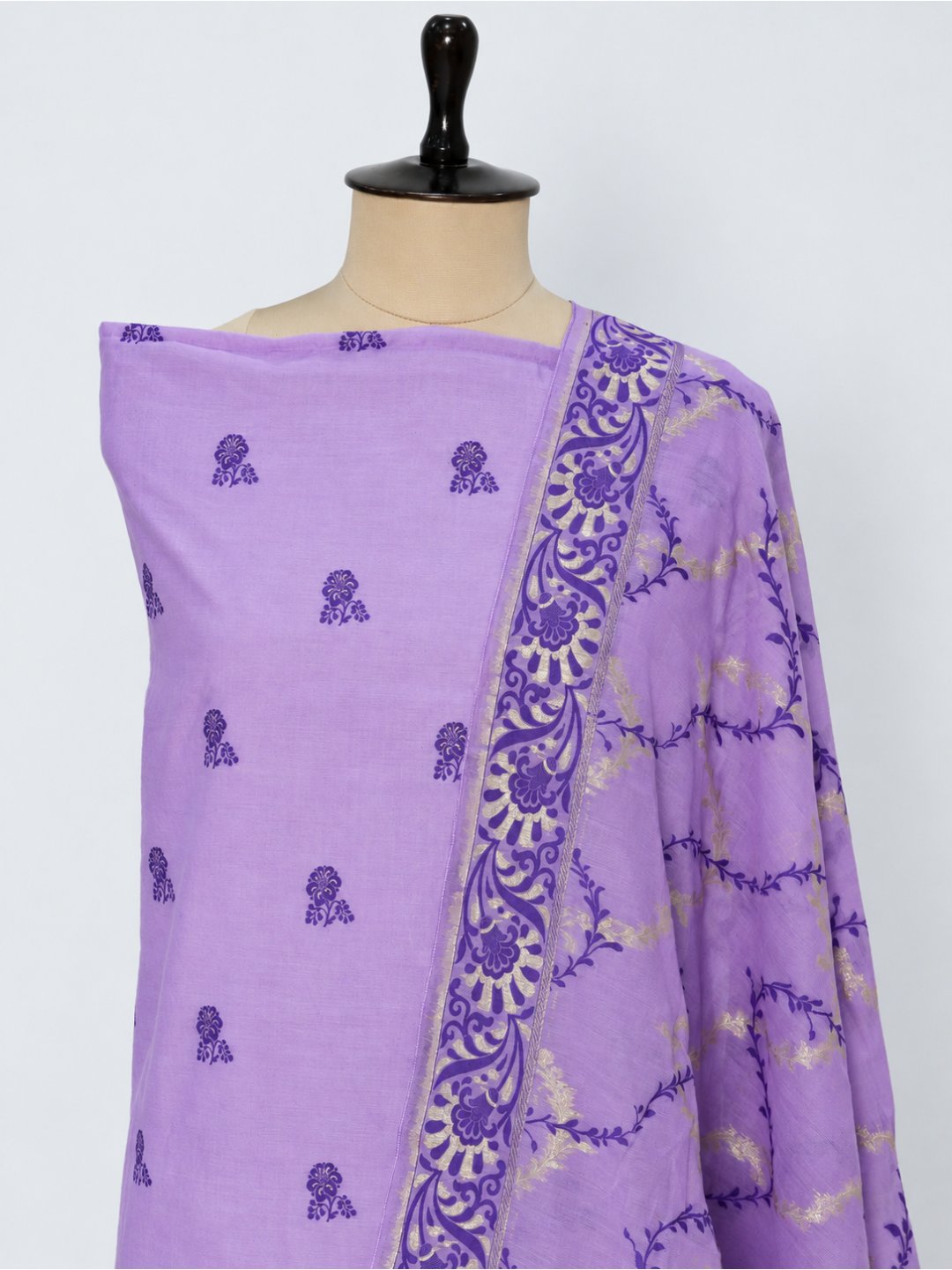 Levender Cotton Banarasi suit front drape view