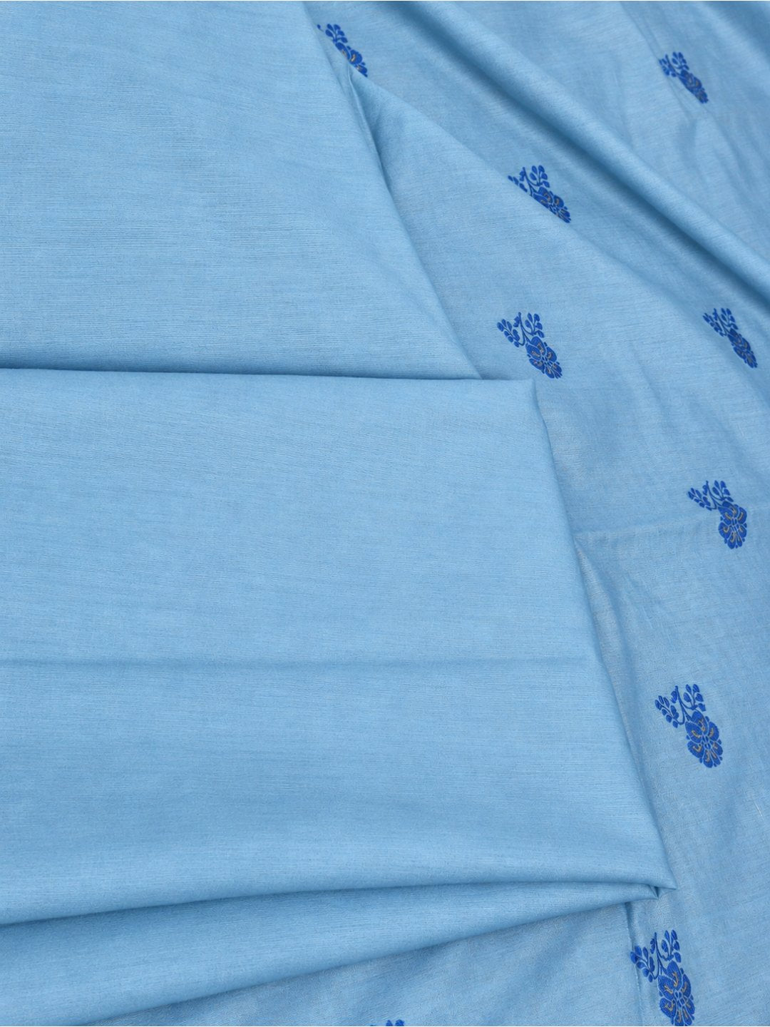 Sky Blue Cotton Banarasi suit front drape view
