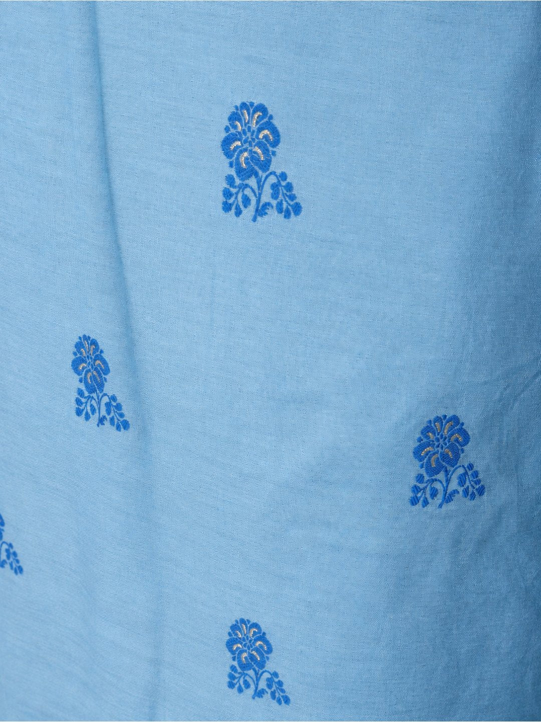 Sky Blue Cotton Banarasi suit front drape view
