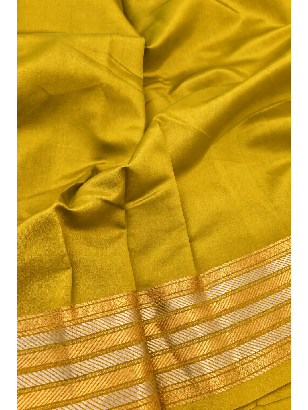Mehandi Green Katan Silk Banarasi saree front drape view
