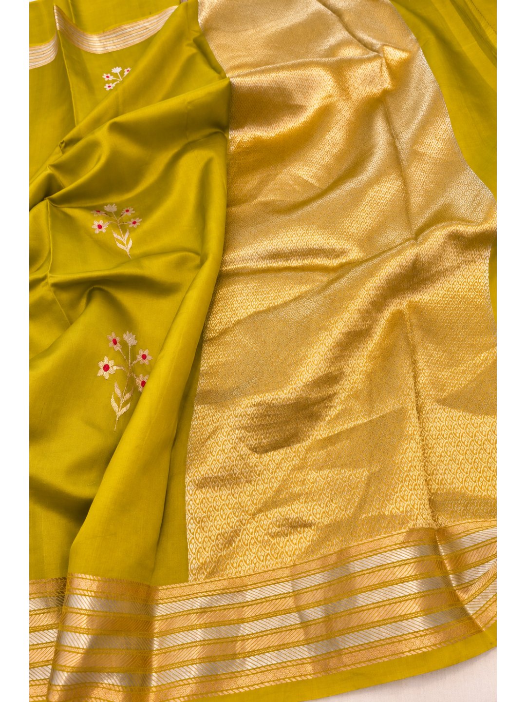 Mehandi Green Katan Silk Banarasi saree pallu detail