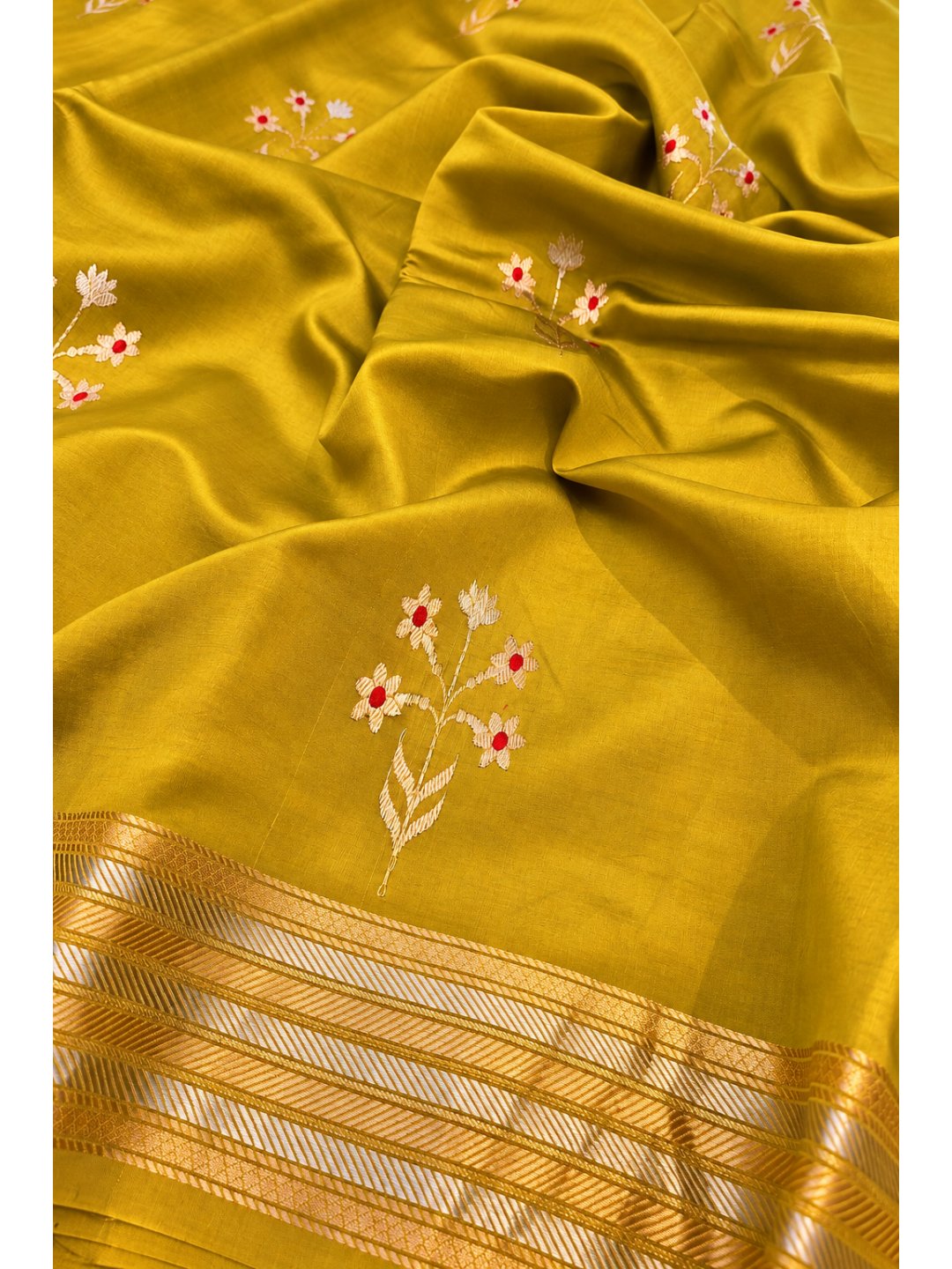 Mehandi Green Katan Silk Banarasi saree blouse piece