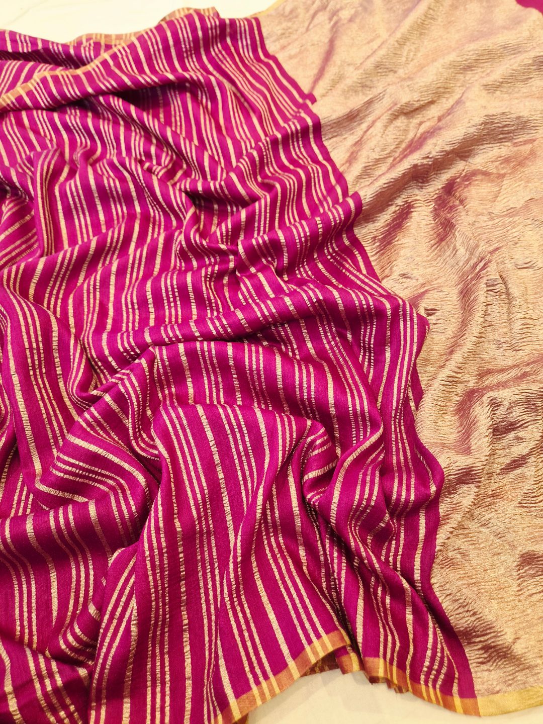 Plum Moonga Silk Banarasi saree pallu detail