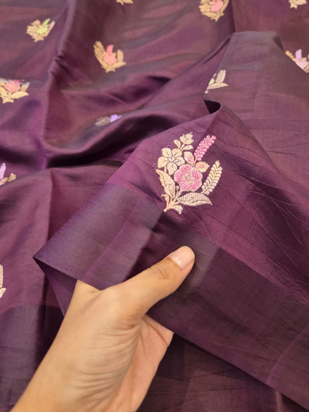 Deep Maroon Katan Silk Banarasi saree blouse piece