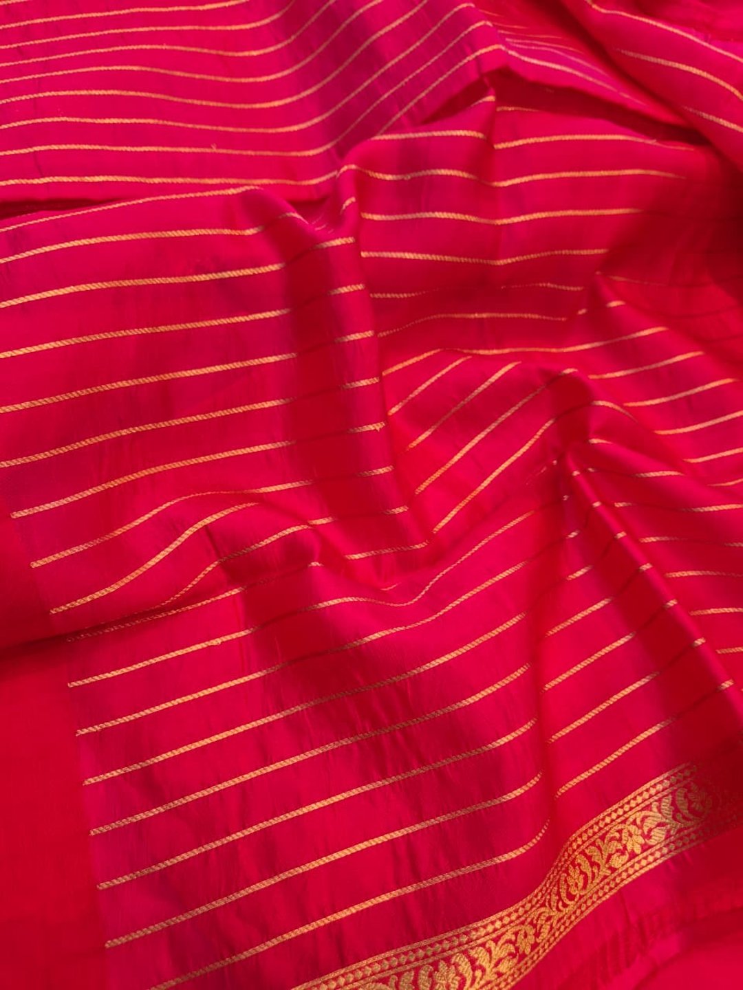 Royal Pink Katan Silk Banarasi saree full spread