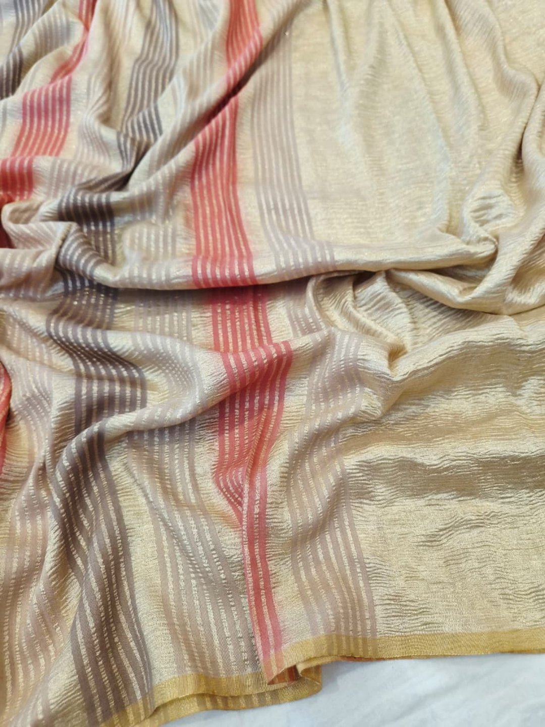 Beige with pink shade Moonga Silk Banarasi saree blouse piece