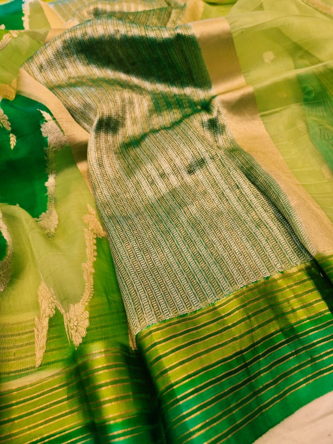 Light Green Katan Silk Banarasi saree pallu detail