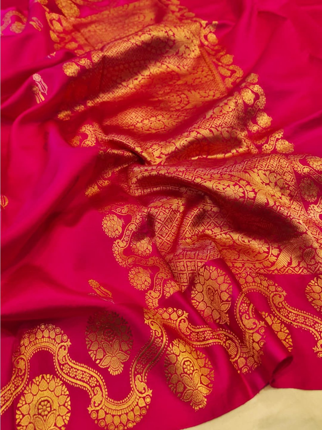 Fuchsia Pink Katan Silk Banarasi saree blouse piece