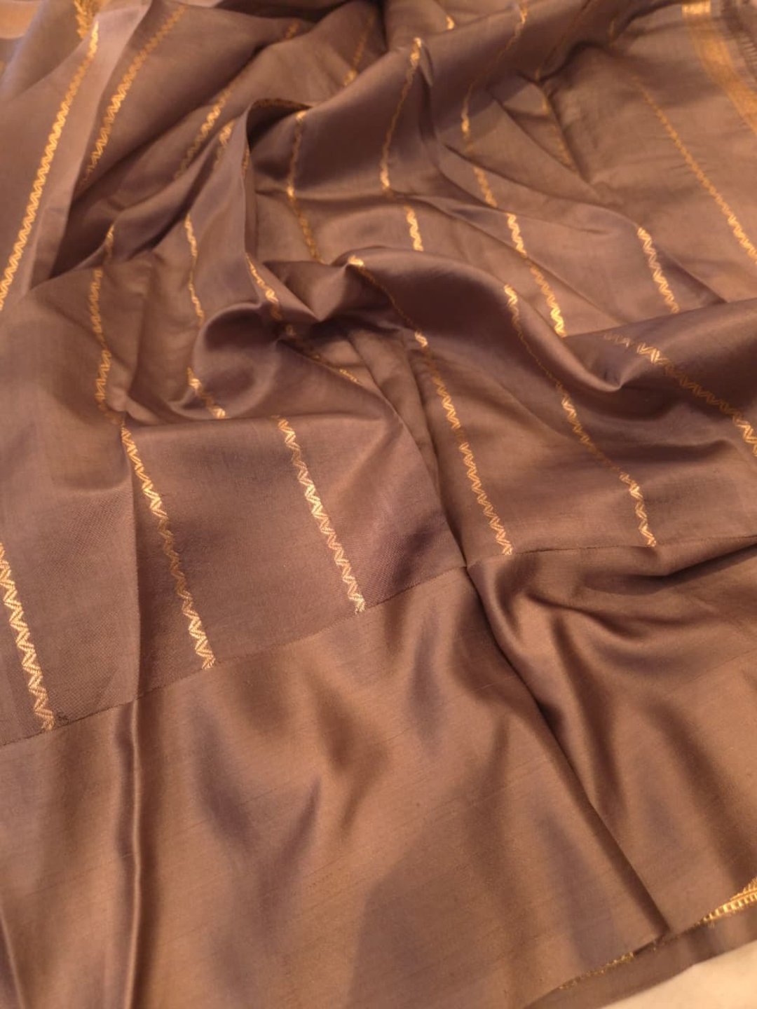 Steal Grey Katan Silk Banarasi saree full spread