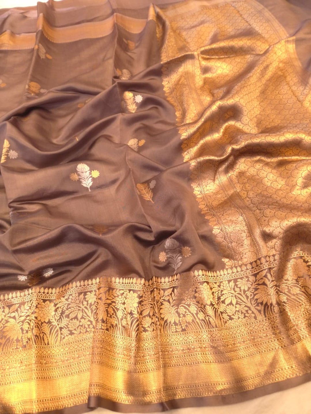 Steal Grey Katan Silk Banarasi saree blouse piece