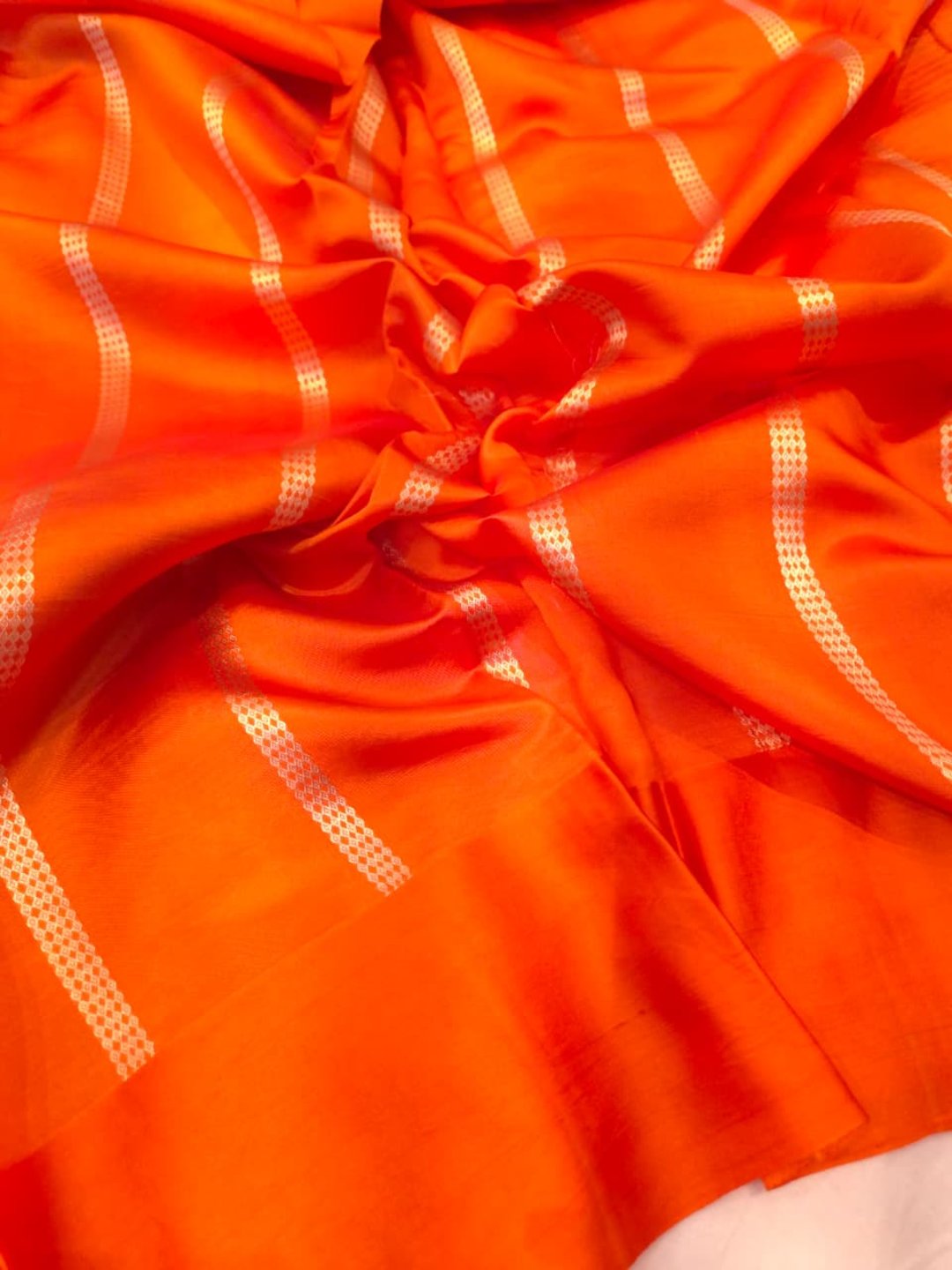 Orange Katan Silk Banarasi saree texture detail