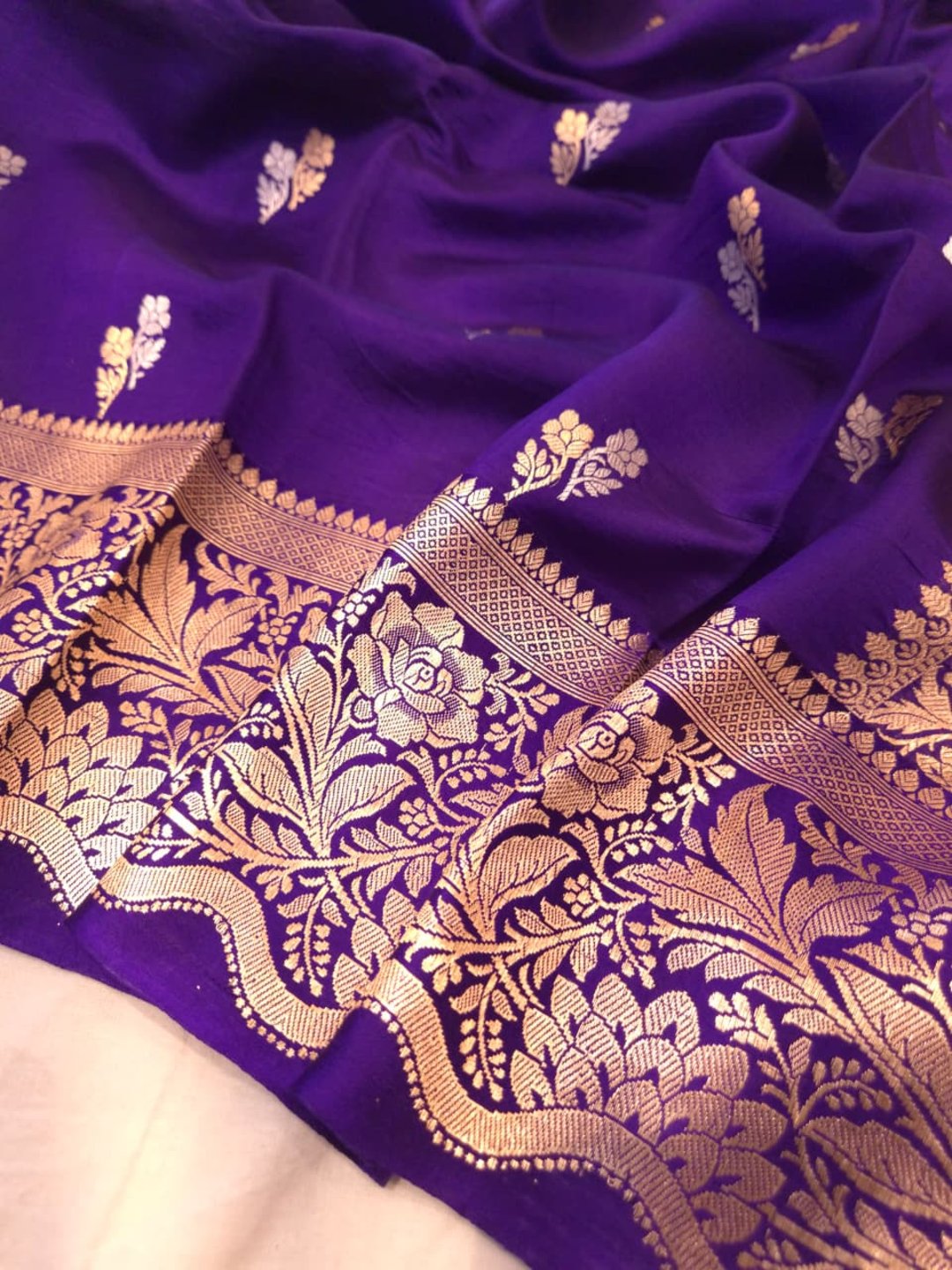 Royal Purple Katan Silk Banarasi saree blouse piece