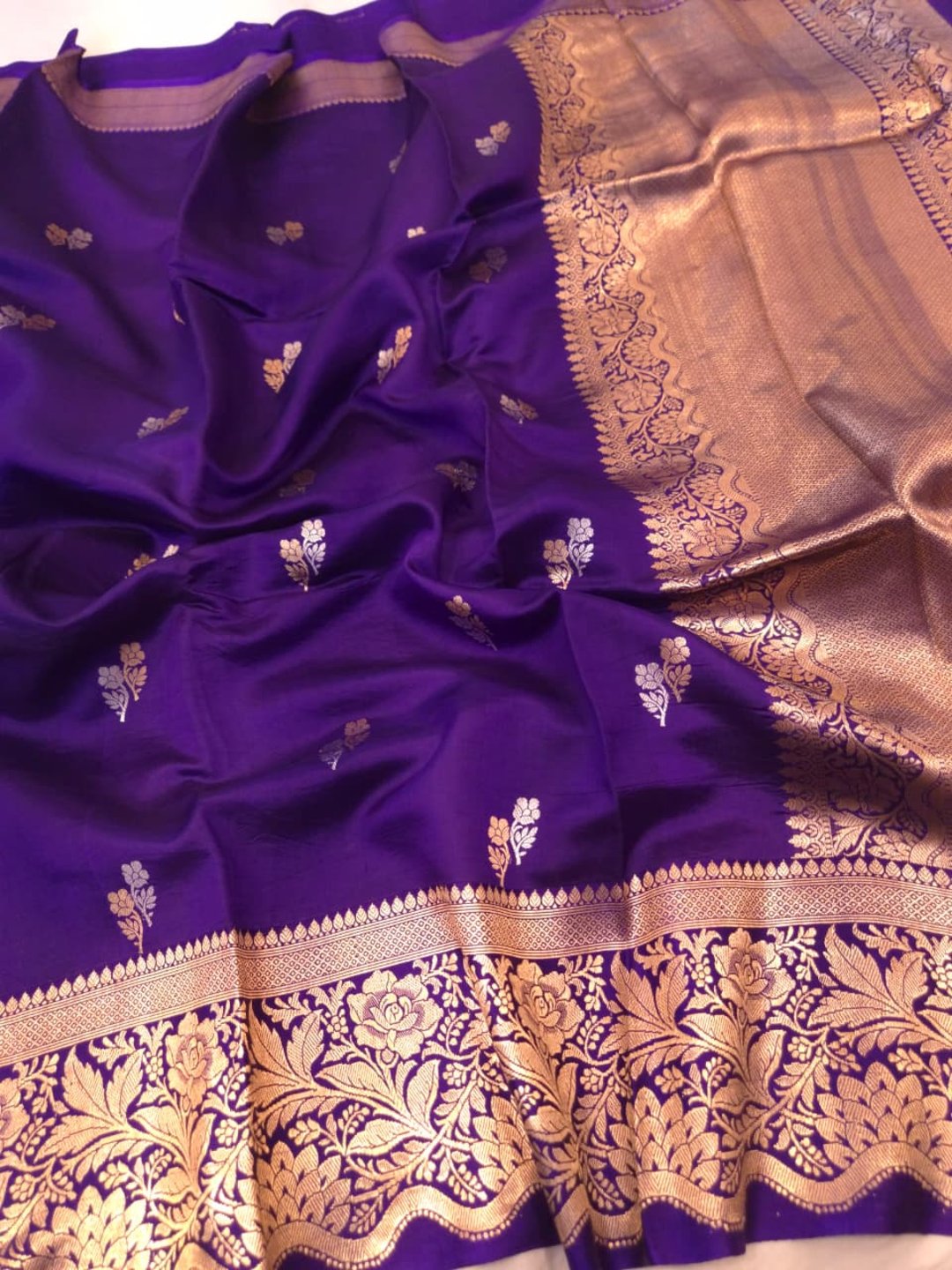 Royal Purple Katan Silk Banarasi saree texture detail