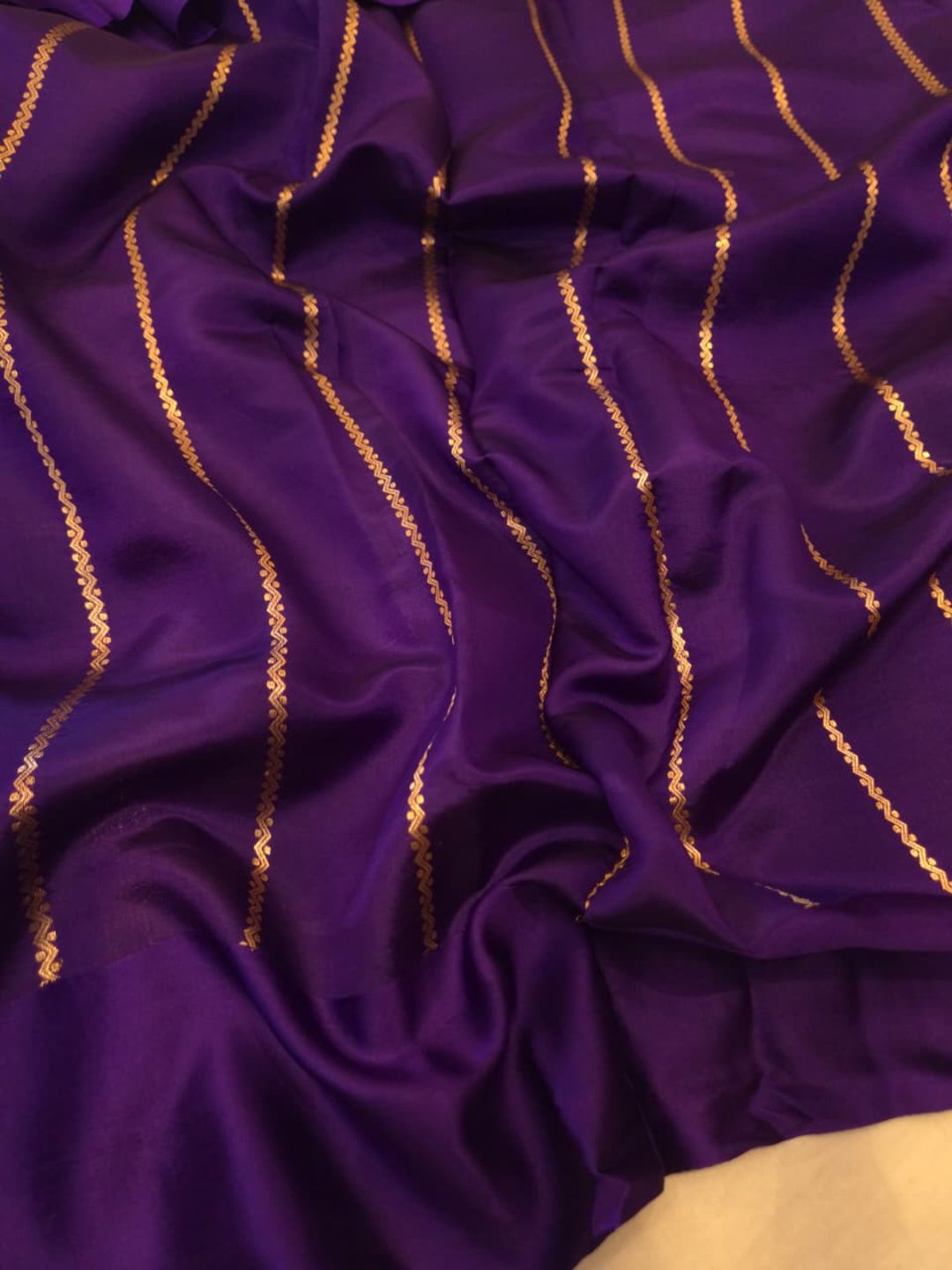 Deep Violet Katan Silk Banarasi saree texture detail