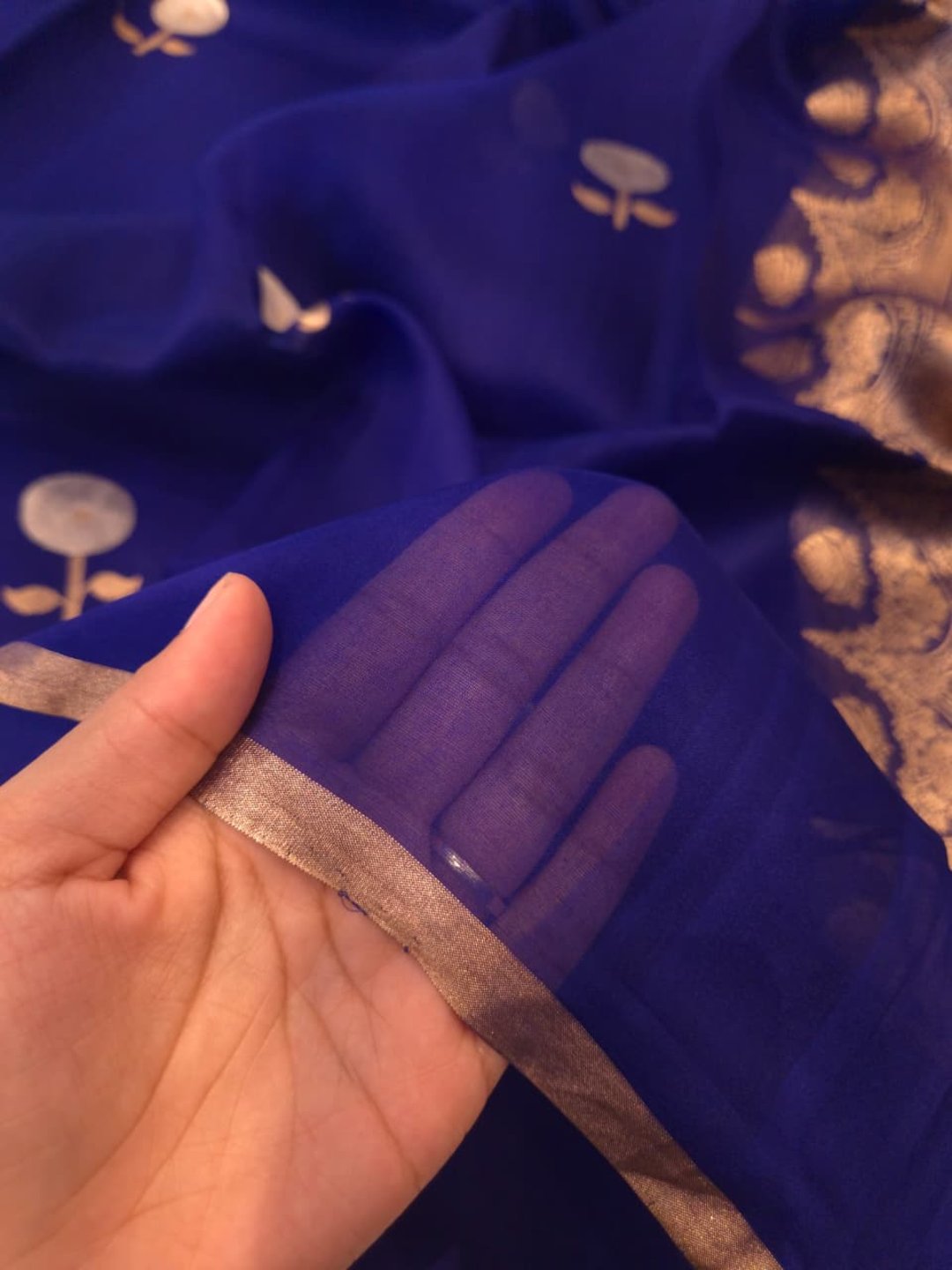Royal Blue Katan Silk Banarasi saree blouse piece