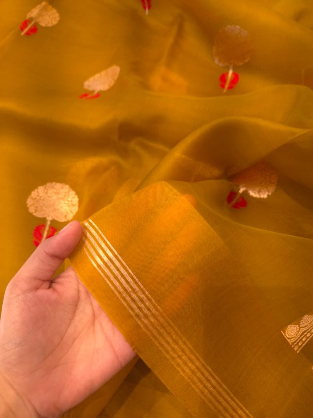 Olive Green Katan Silk Banarasi saree blouse piece