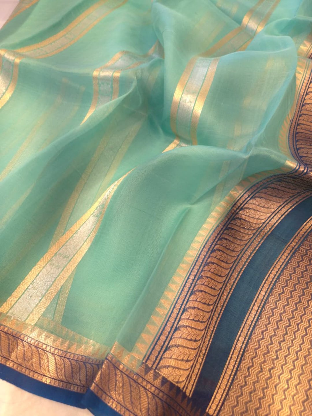 Sea Green Cora silk Banarasi saree pallu detail