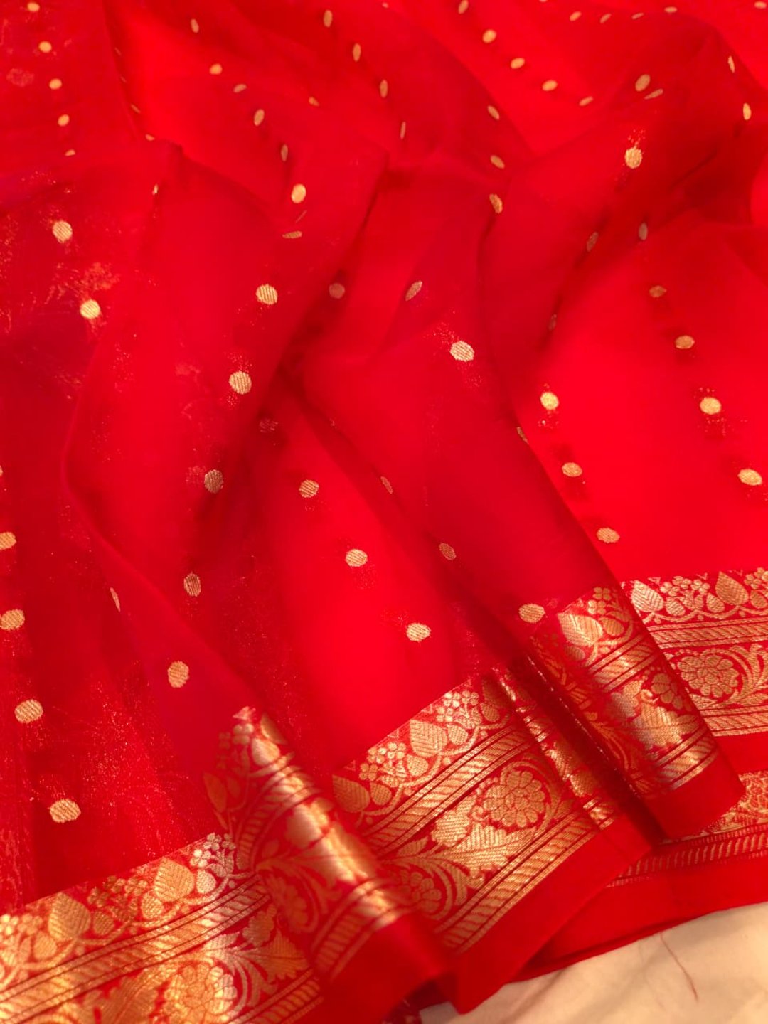 Peach Cora silk Banarasi saree texture detail