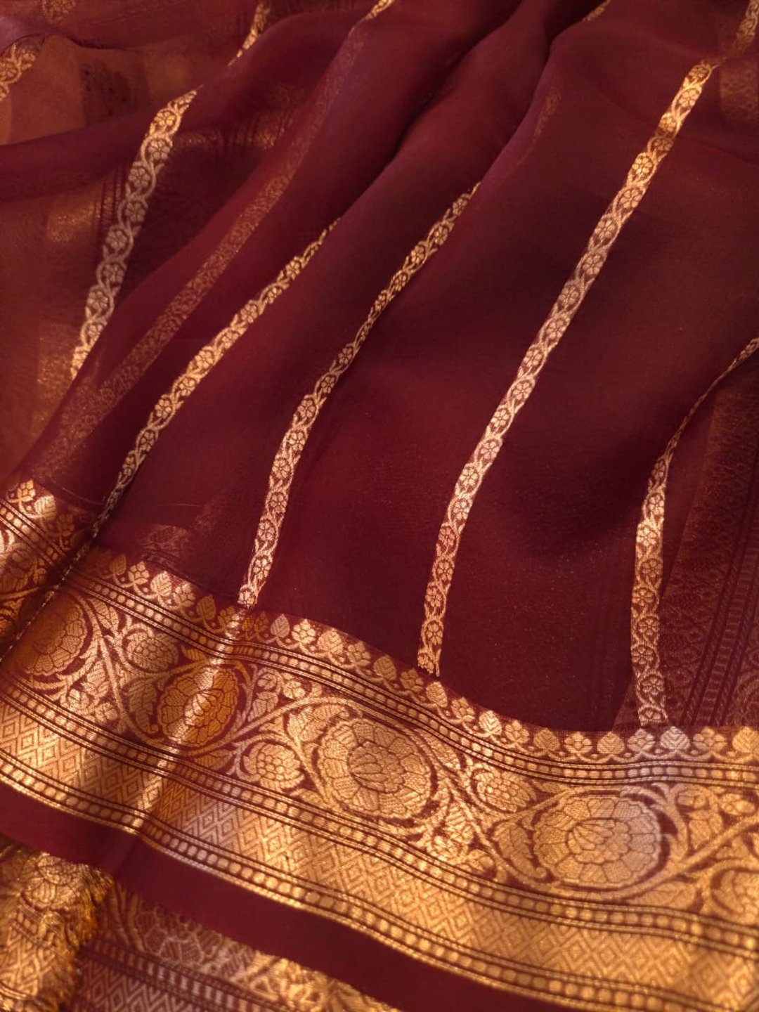 Light Peach Kora Silk Banarasi saree texture detail