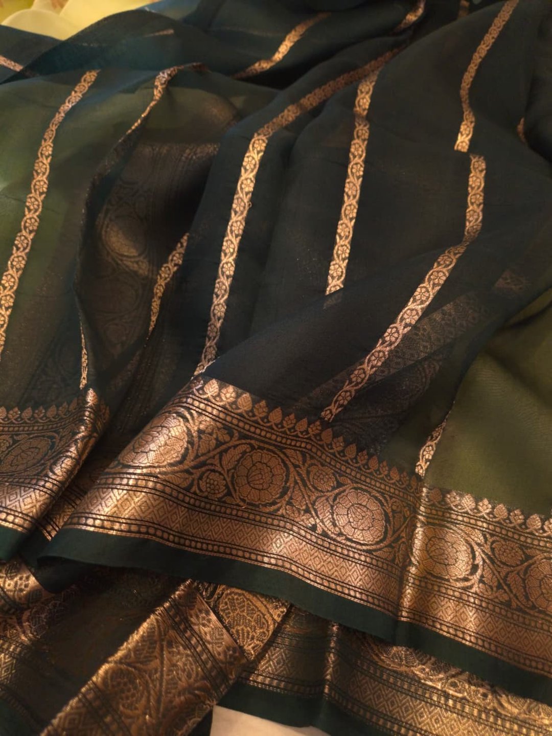 Light Green Kora Silk Banarasi saree texture detail