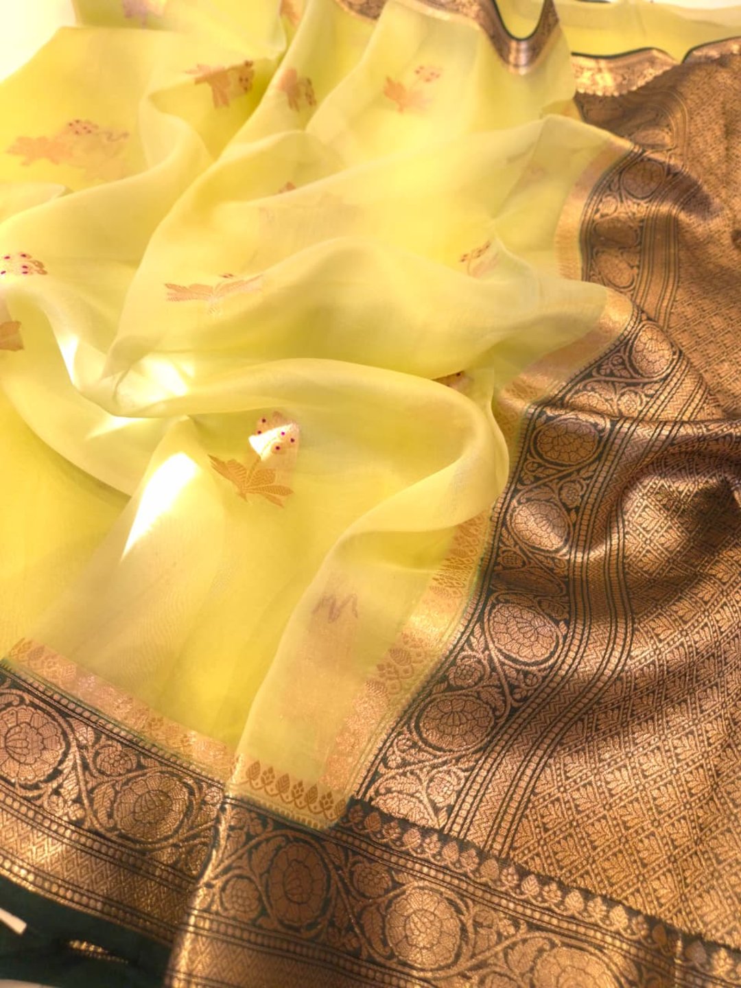 Light Green Kora Silk Banarasi saree blouse piece