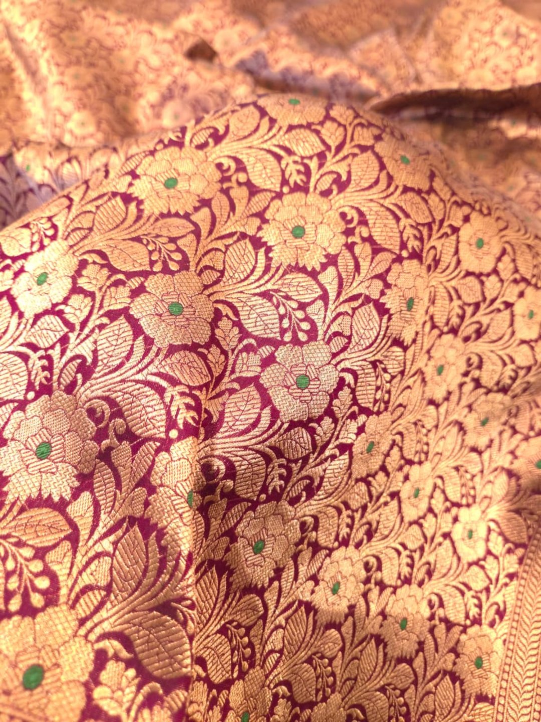 Deep Maroon Katan Silk Banarasi saree full spread