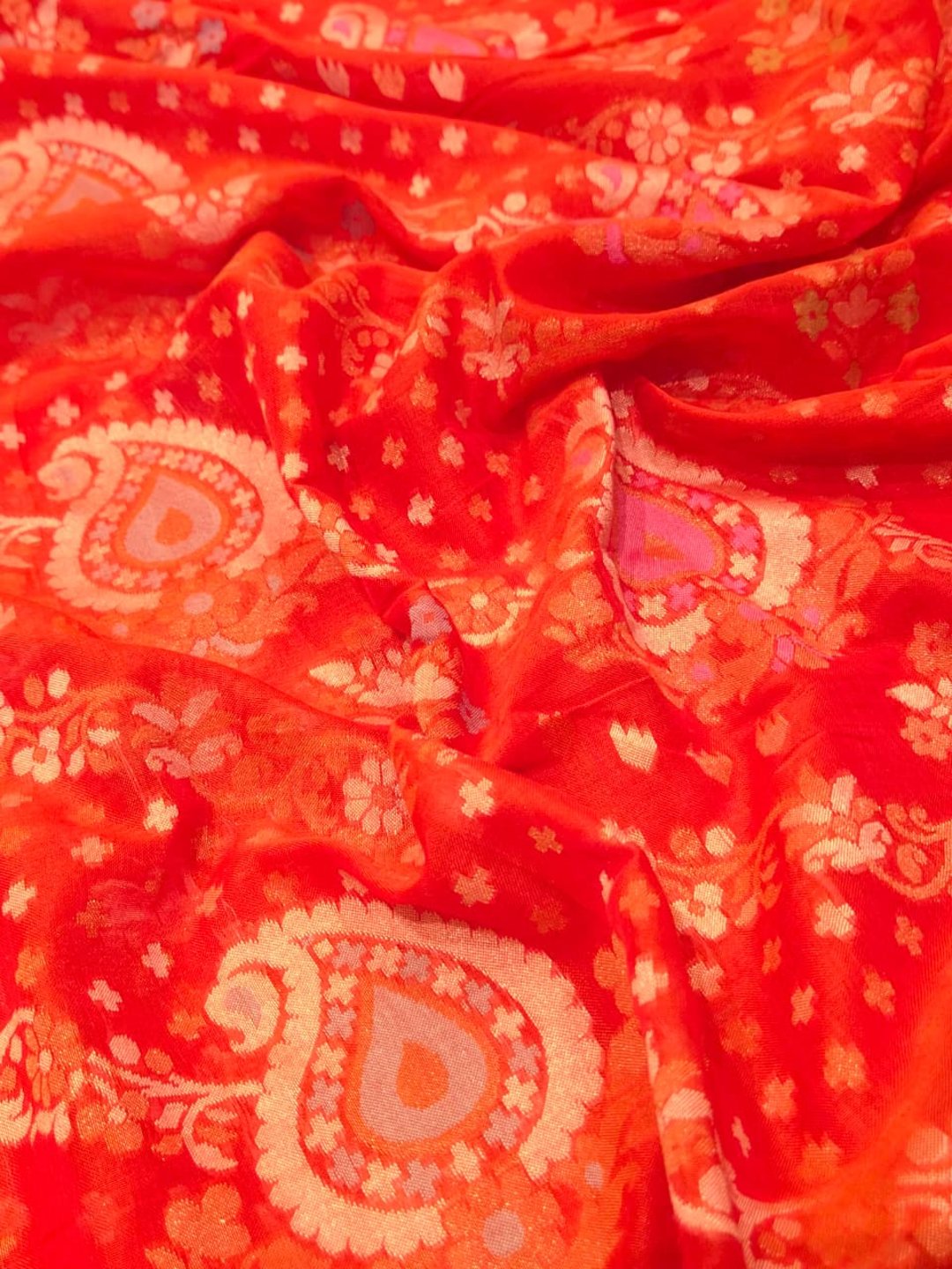 Rust Orange Cotton Banarasi saree blouse piece