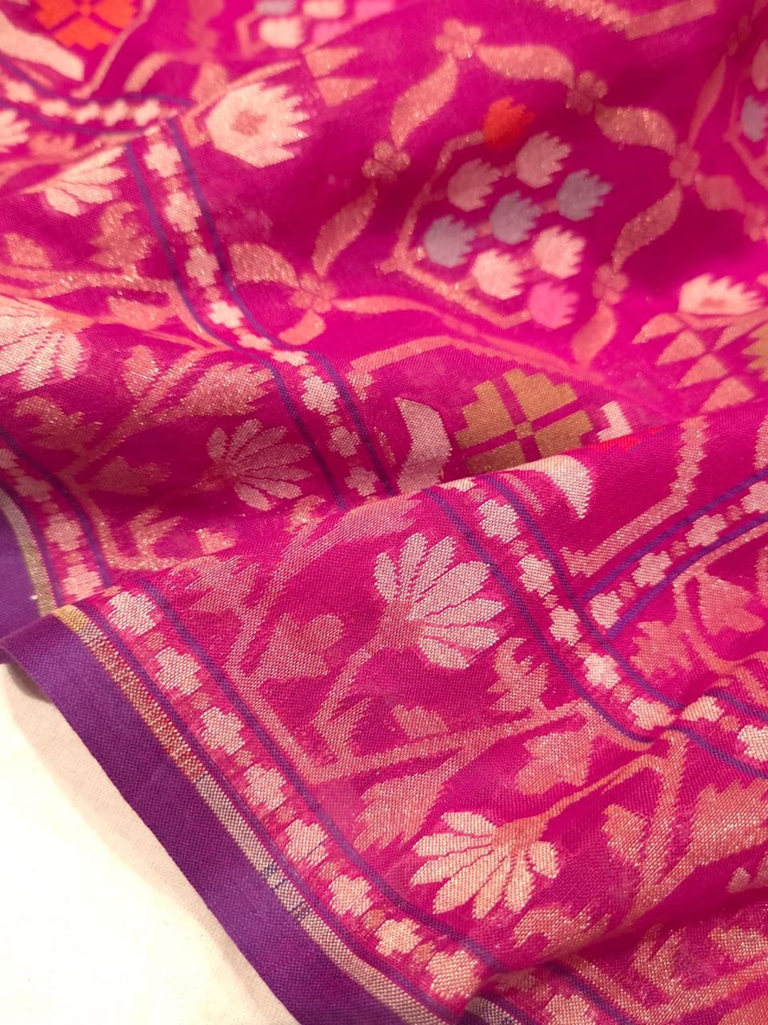 Dark Pink Cotton Banarasi saree blouse piece