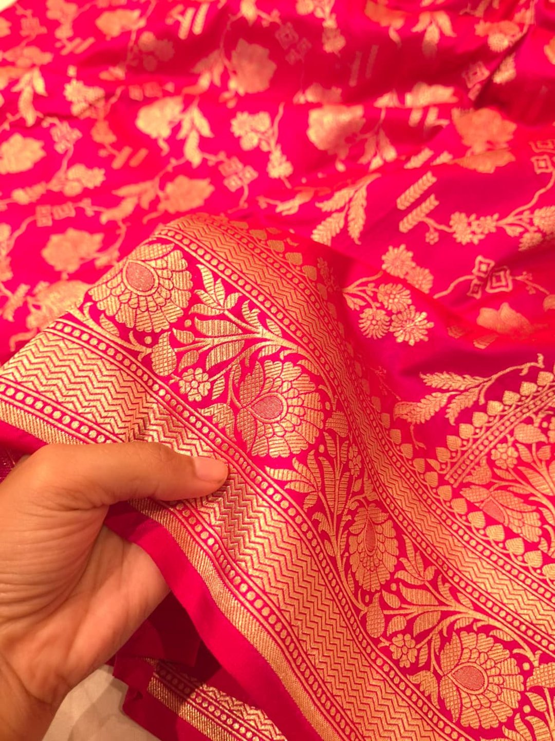 Royal Pink Katan Silk Banarasi saree blouse piece