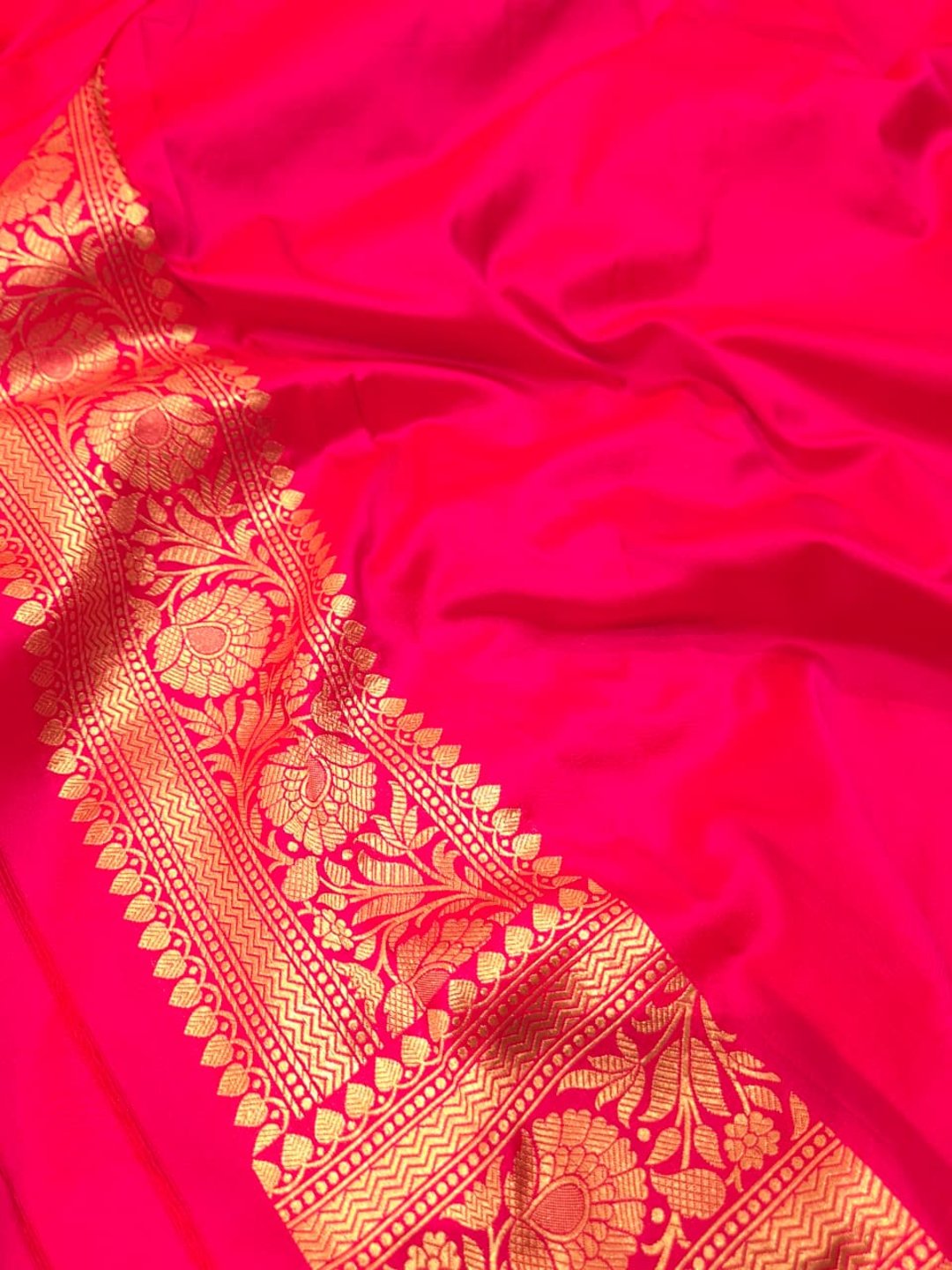 Royal Pink Katan Silk Banarasi saree texture detail