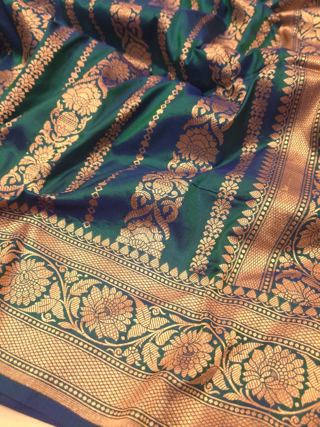 Peacock blue Katan Silk Banarasi saree pallu detail