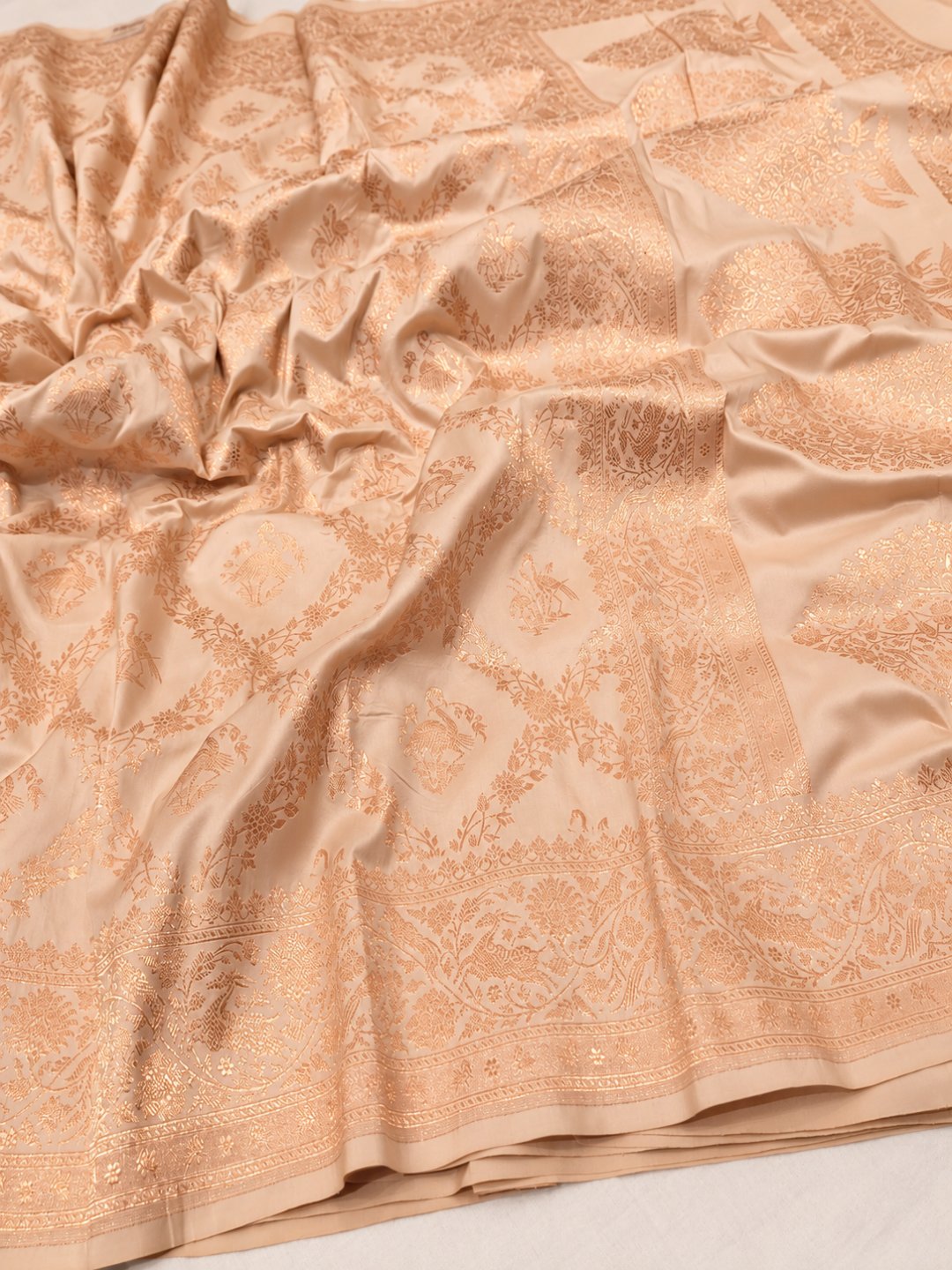 Ivory Katan Silk Banarasi saree zari work detail