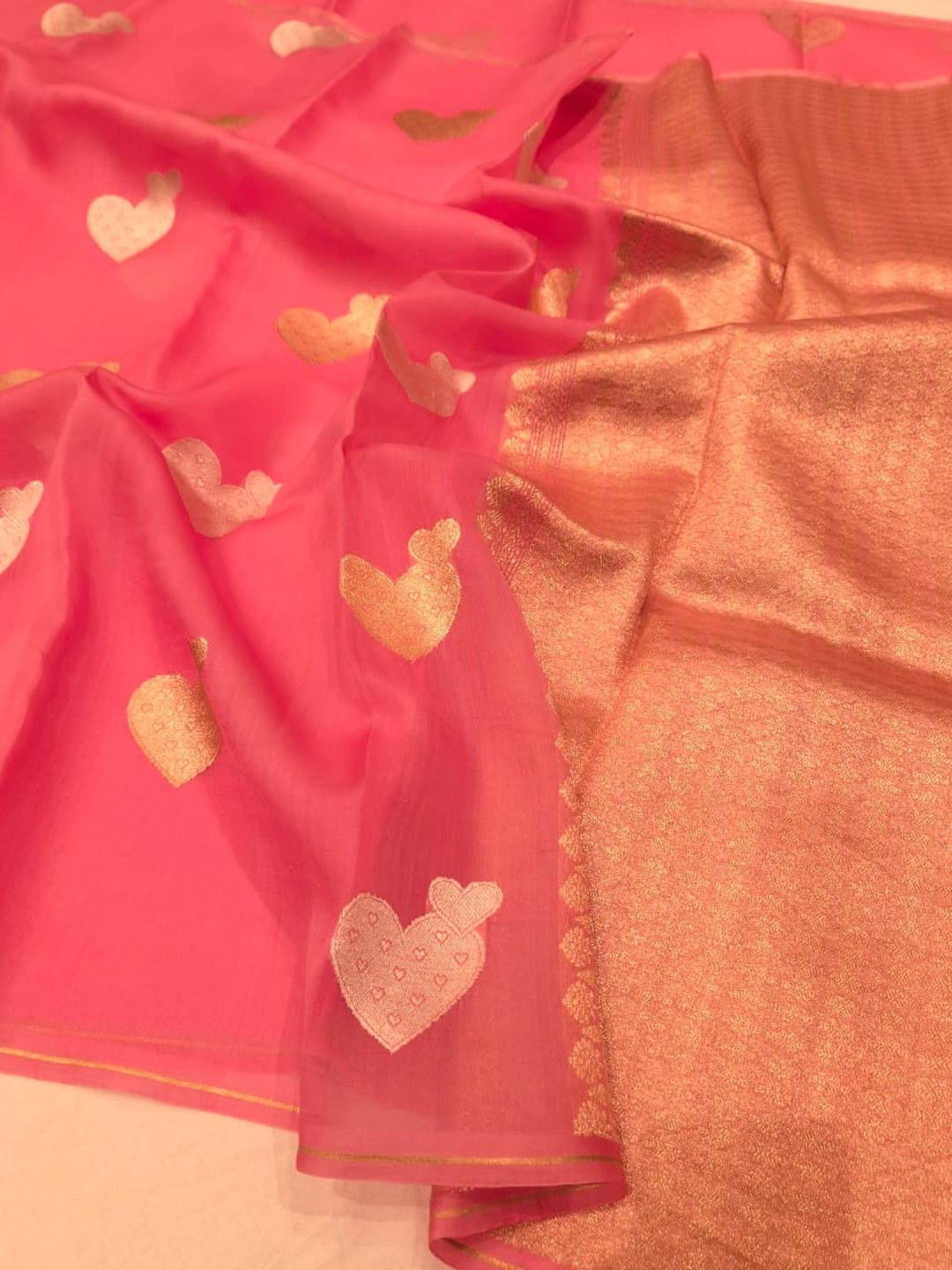 Light Pink Kora Silk Banarasi saree blouse piece