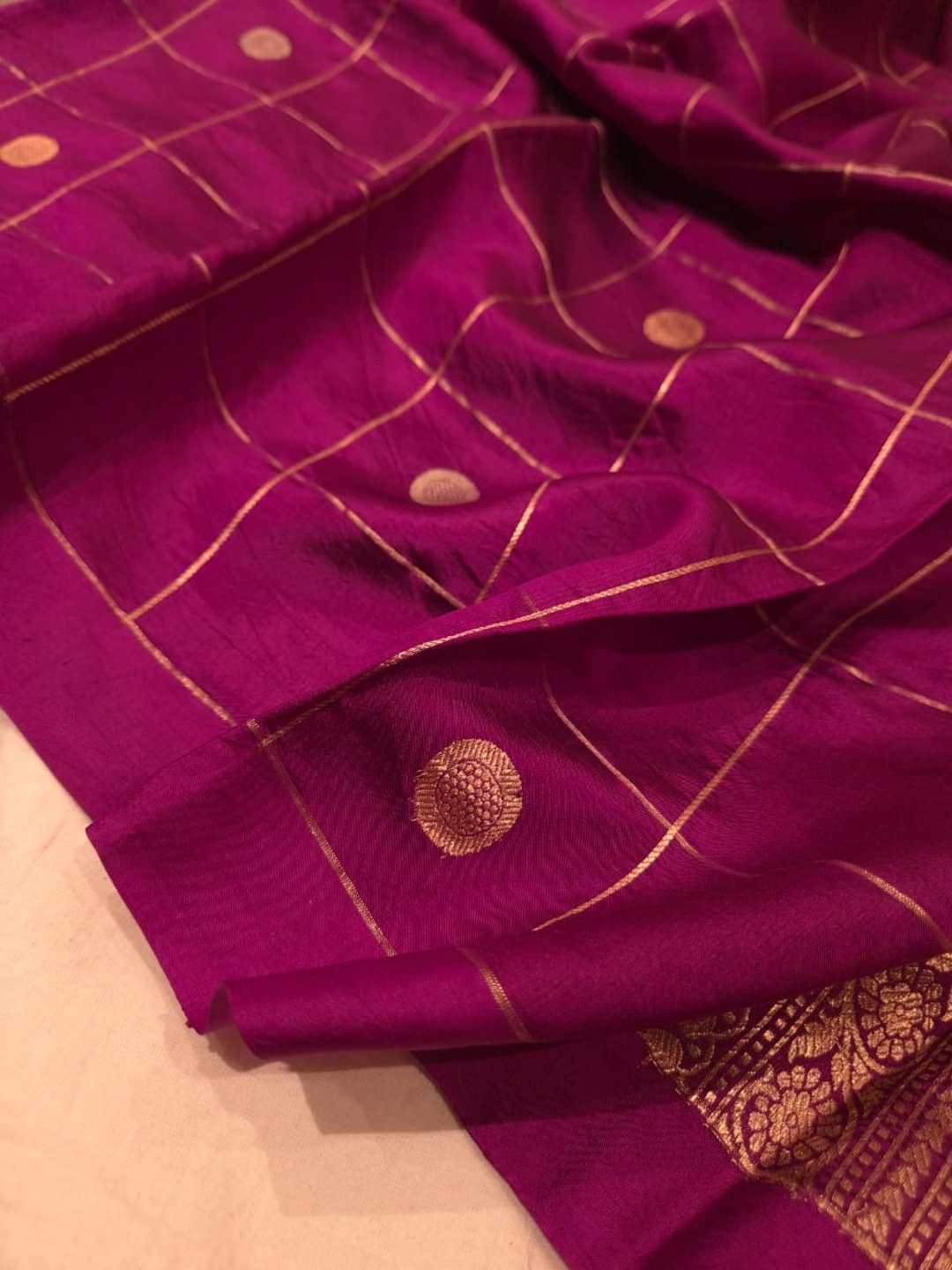 Royal Purple Katan Silk Banarasi saree border closeup