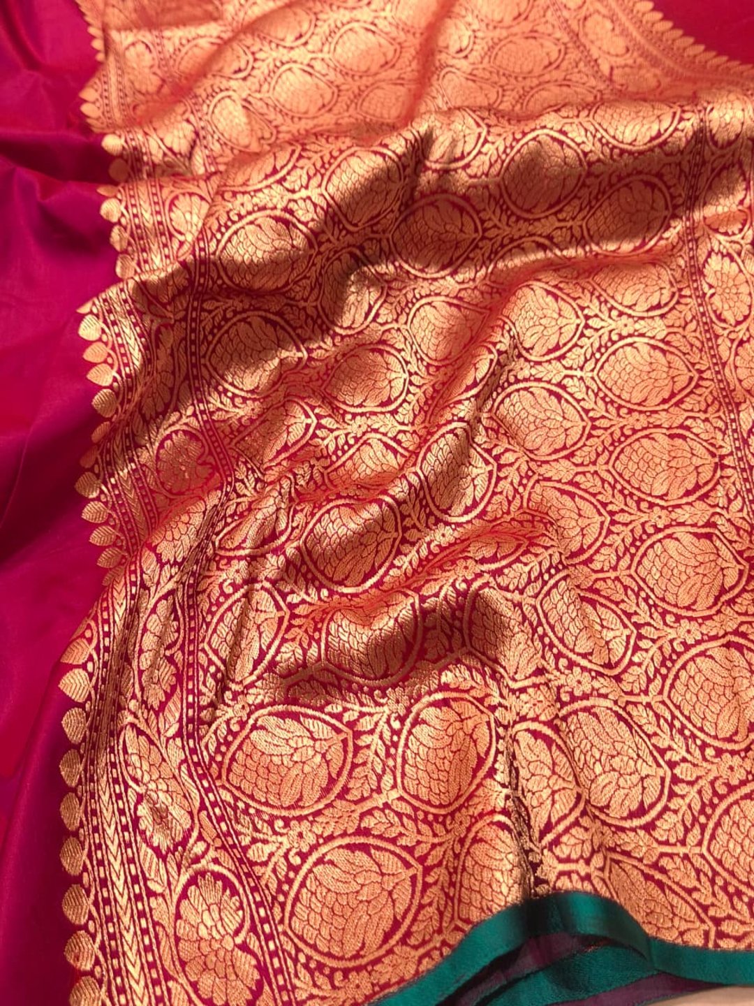 vibrant magenta-pink Katan Silk Banarasi saree blouse piece