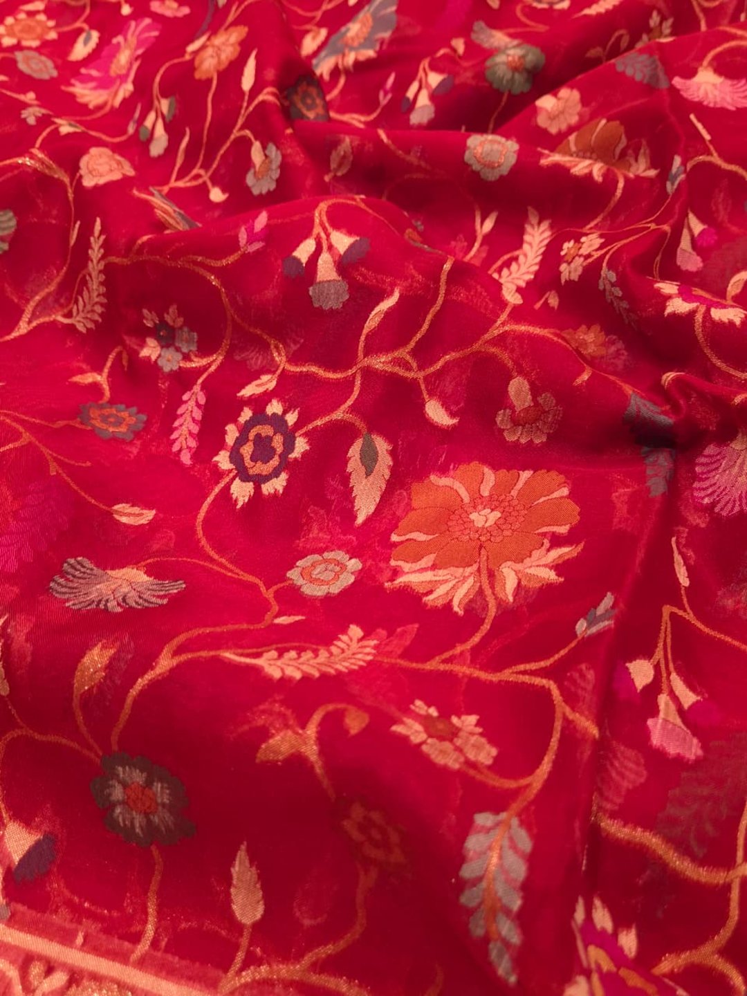 Maroon Kora Silk Banarasi saree pallu detail