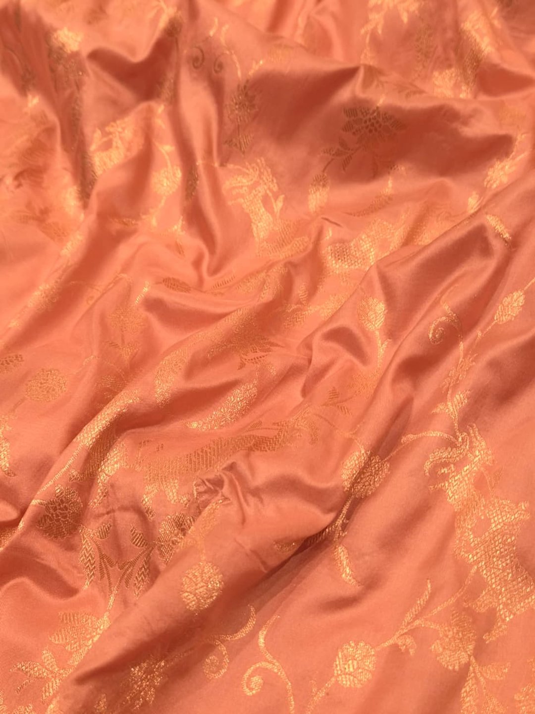 Light Peach Pink Katan Silk Banarasi saree pallu detail
