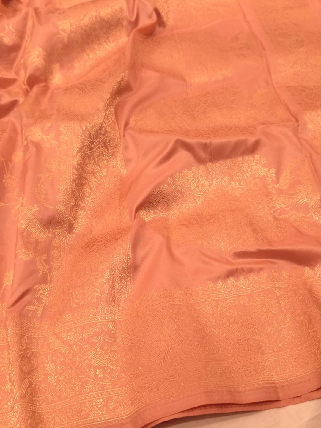 Light Peach Pink Katan Silk Banarasi saree blouse piece