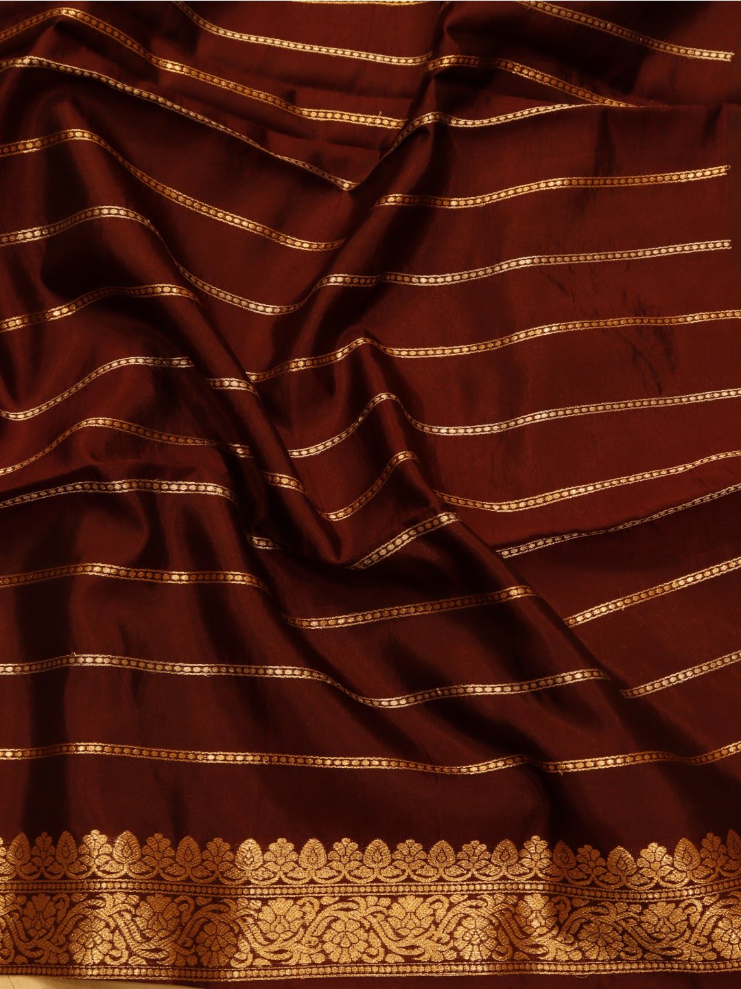Deep Maroon Katan Silk Banarasi saree full spread